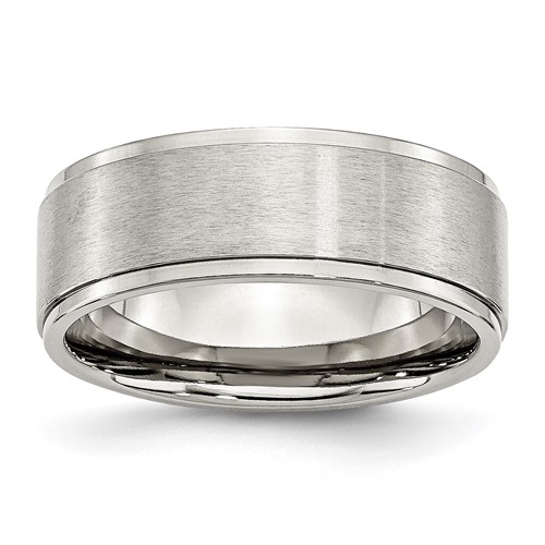 Stainless Steel Polished w/Brushed Center 8mm Ridged Edge Band
