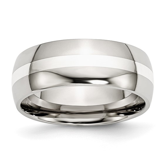 Chisel Stainless Steel Sterling Silver Inlay 8mm Polished Band