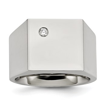 Chisel Stainless Steel Polished CZ Signet Ring