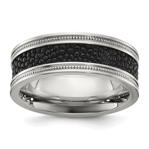 Stainless Steel Polished Genuine Stingray Textured 8mm Band
