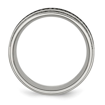 Chisel Stainless Steel Polished 1/2 Carat Black Diamond 10mm Ridged Edge Band — alternate view