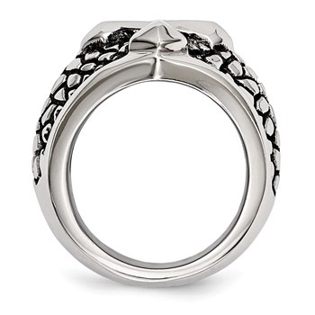 Chisel Stainless Steel Antiqued Polished and Textured Cross Ring — alternate view