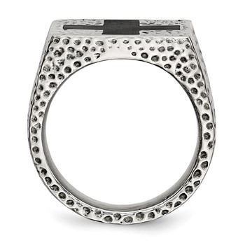 Stainless Steel Textured Black Enameled Cross Ring — alternate view