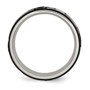 Stainless Steel Polished Black IP-plated with CZ Cross 8mm Band — alternate view