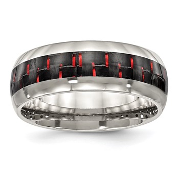 Chisel Stainless Steel Polished with Black and Red Carbon Fiber Inlay 8mm Band