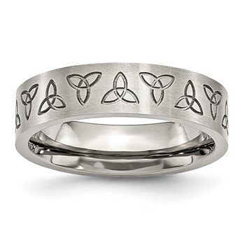 Chisel Stainless Steel Brushed with Engraved Trinity Symbol 6mm Band