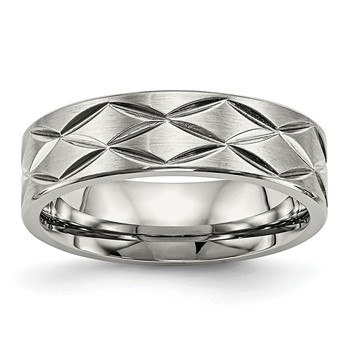 Stainless Steel Brushed and Polished Diamond-cut 6.5mm Band