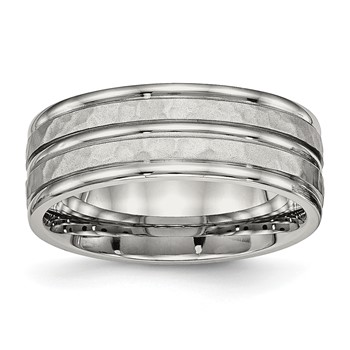 Stainless Steel Polished and Hammered 8mm Grooved Band
