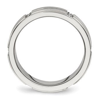 Stainless Steel Polished/Brushed Center CZ Grooved 6mm Ridged Edge Band — alternate view