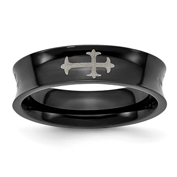 Chisel Stainless Steel Polished Black IP-plated Cross 6mm Concave Band