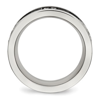 Stainless Steel Polished Black IP Laser Cut w/Cable Inlay & CZ 8mm Band — alternate view