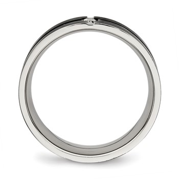 Stainless Steel Polished Black IP-plated CZ Grooved 8mm Comfort Fit Band — alternate view