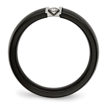 Chisel Stainless Steel Polished and Laser Cut Black Ceramic with CZ Ring — alternate view