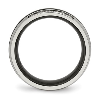 Chisel Stainless Steel Polished with Black Ceramic and CZ Ring — alternate view