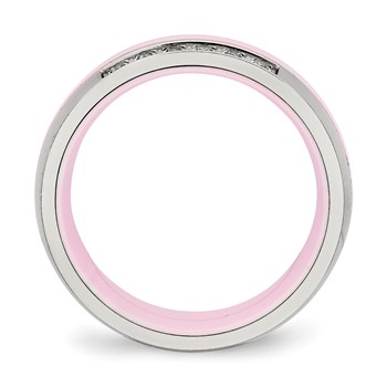 Stainless Steel Polished Pink Ceramic CZ Ring — alternate view