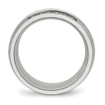 Stainless Steel Polished White Ceramic CZ Ring — alternate view