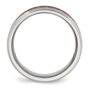 Chisel Stainless Steel Polished with Red Imitation Opal Inlay 8mm Band — alternate view