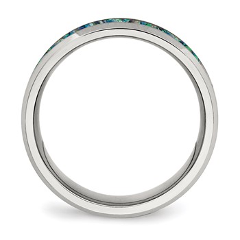 Chisel Stainless Steel Polished with Blue Imitation Opal Inlay 8mm Band — alternate view