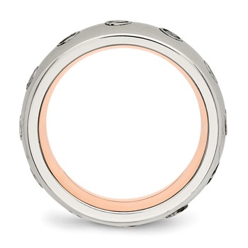 Chisel Stainless Steel Polished Rose IP-plated Inside with CZ Half Round 7mm Band — alternate view