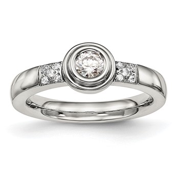 Chisel Stainless Steel Polished CZ Ring