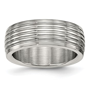 Stainless Steel Polished 8mm Grooved Band