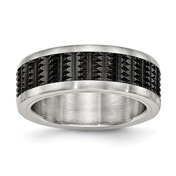 Stainless Steel Polished/Textured w/Brushed Edges Black IP-plated Band