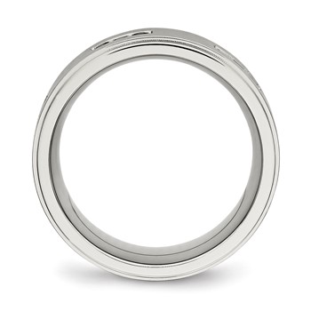 Stainless Steel Polished w/Brushed Center Black CZ 9mm Ridged Edge Band — alternate view