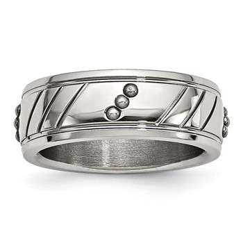 Stainless Steel Polished Beaded and Grooved 8mm Band