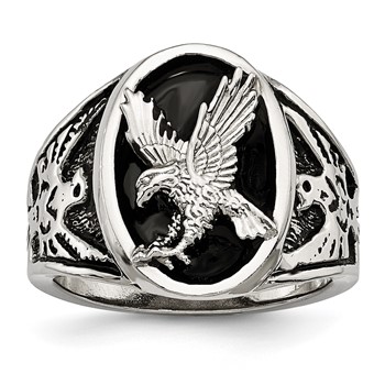Chisel Stainless Steel Polished and Textured Enameled Eagle Ring