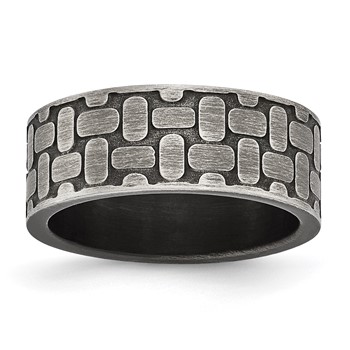 Stainless Steel Antiqued Brushed and Textured 7.75mm Flat Band