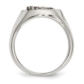 Chisel Stainless Steel Polished with Sterling Silver Rhodium-plated Eagle Ring — alternate view