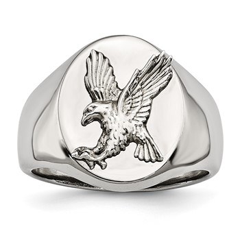 Chisel Stainless Steel Polished with Sterling Silver Rhodium-plated Eagle Ring