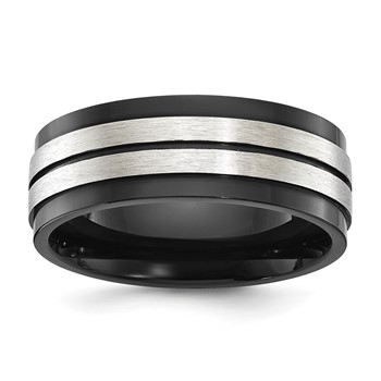 Chisel Stainless Steel Brushed and Polished Black IP-plated 8mm Band