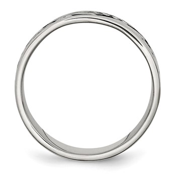 Stainless Steel Antiqued and Polished Fancy Design 8mm Ridged Edge Band — alternate view