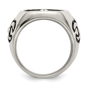 Chisel Stainless Steel Antiqued and Polished Fleur de Lis Cross Ring — alternate view