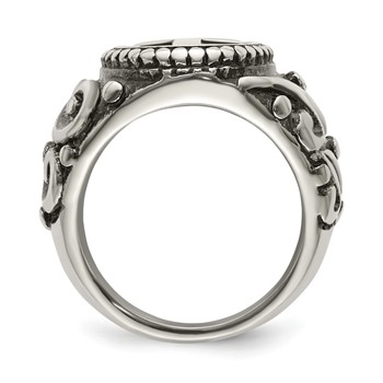 chisel Stainless Steel Antiqued and Polished Cross Ring — alternate view