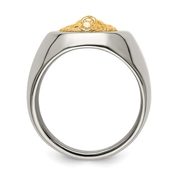 Chisel Stainless Steel with 14k Gold Accent Polished Lion Head Ring — alternate view