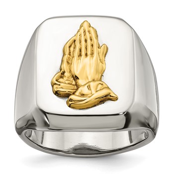 Chisel Stainless Steel with 14k Gold Accent Polished Praying Hands Ring