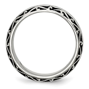 Chisel Stainless Steel Antiqued and Polished Swirl Design 7mm Band — alternate view