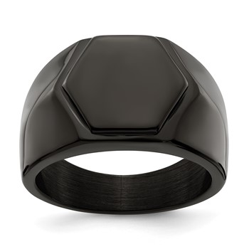 Chisel Stainless Steel Polished Black IP-plated Signet Ring
