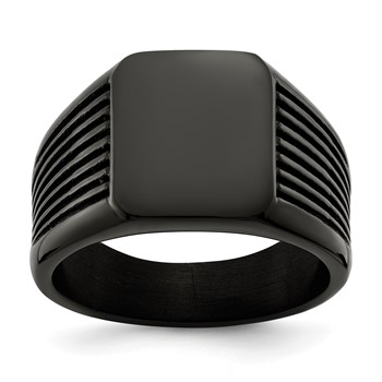Chisel Stainless Steel Polished Black IP-plated Signet Ring