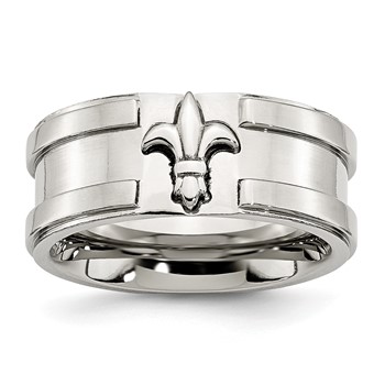 Chisel Stainless Steel Brushed and Polished Fleur de lis 10mm Band