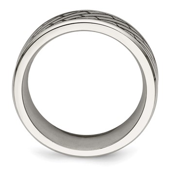 Chisel Stainless Steel Antiqued and Polished Brick Pattern 7.5mm Band — alternate view