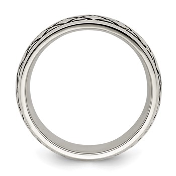 Chisel Stainless Steel Antiqued and Polished Checkered Pattern 8mm Band — alternate view