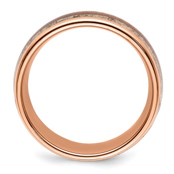 Chisel Stainless Steel Polished Rose IP-plated with Wood and Antler Inlay 8mm Band — alternate view