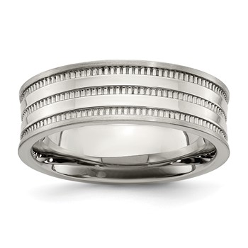 Chisel Stainless Steel Polished and Beaded 7mm Band