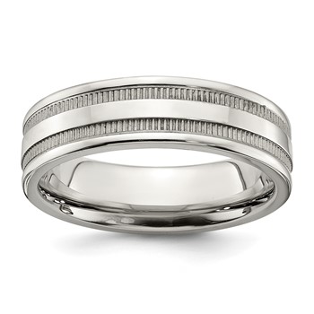 Chisel Stainless Steel Polished 6mm Grooved and Beaded Band