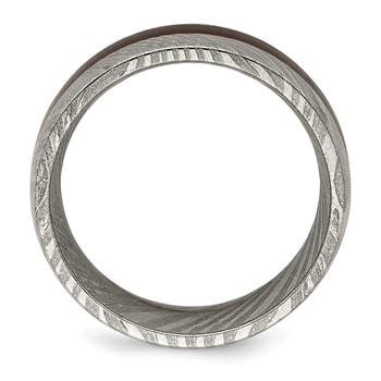 Chisel Damascus Steel Polished with Ebony Wood Inlay 8mm Band — alternate view