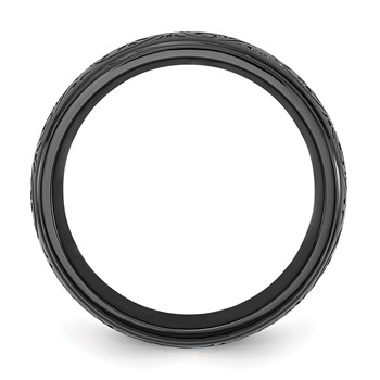 Chisel Stainless Steel Polished Black IP-plated Etched Design Ridged Edge 7.5mm Band — alternate view