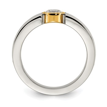 Chisel Stainless Steel Polished Yellow IP-plated with CZ Tapered Ring — alternate view